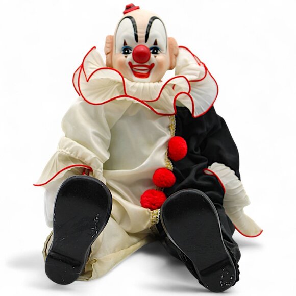 Dynasty Doll Collection Other - Dynasty Doll Collection Pierrot Clown Doll With Red Trim & Pom-Poms